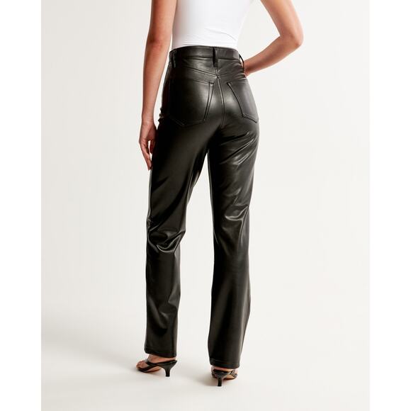 Abercrombie & Fitch Women's Curve Love Vegan Leather 90' Straight Pant SZ 26/2S - Picture 7 of 13